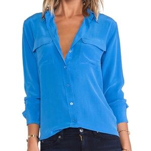 Scilla by Dora Landa 100% Silk Tie-Front Blouse – Cobalt Blue – Size PM‎